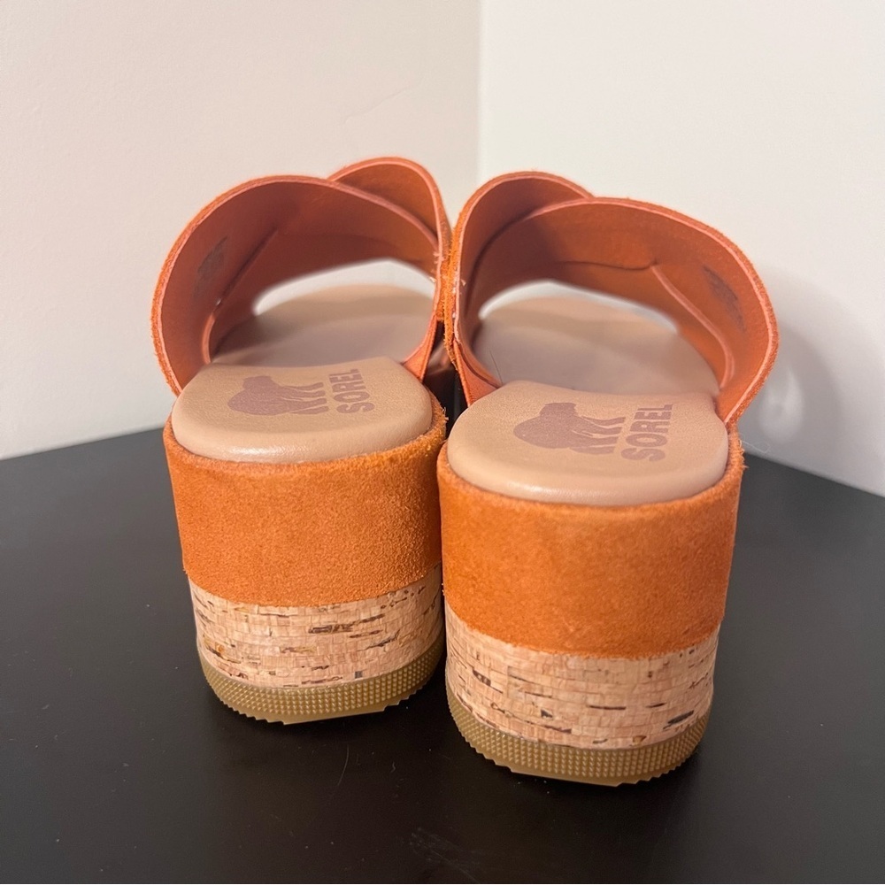 Sorel Cameron Desert Sun/Gum Women's Suede Flatform Mules - Picture 4 of 8